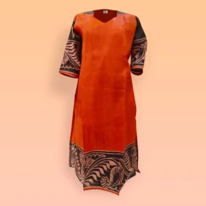 Deep Orange Batik Work Silk Women's Kurta
