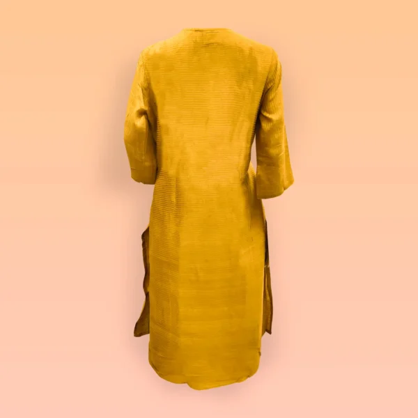 Yellow Raw Silk Kantha Work Women's Kurta - Image 3