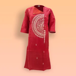 Maroon With White Kantha Work Cotton Women's Kurta