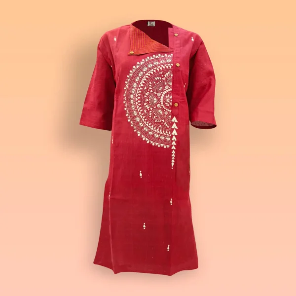 Maroon With White Kantha Work Cotton Women's Kurta