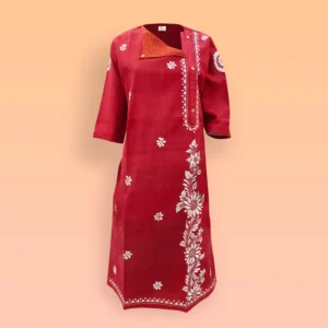 Maroon With Floral Kantha Work Cotton Women's Kurta