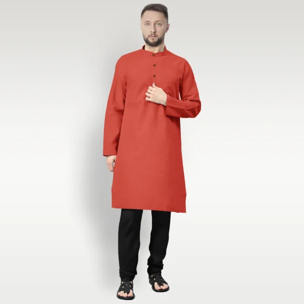 Maroon With Yellow Shaded Cotton Kurta - Image 2