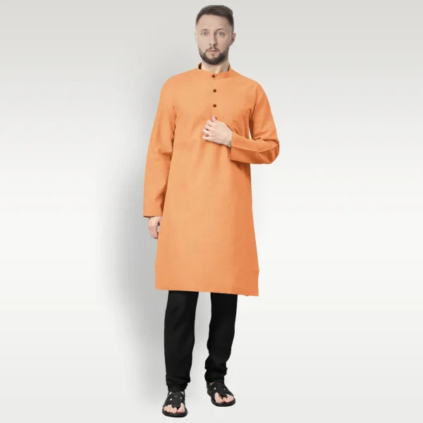 Light Salmon With White Shaded Cotton Kurta - Image 2