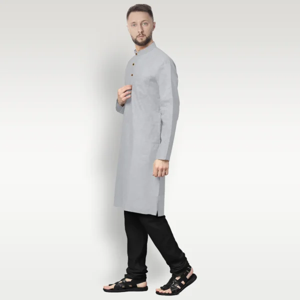 Light Grey Cotton Full Sleeve Kurta - Image 2