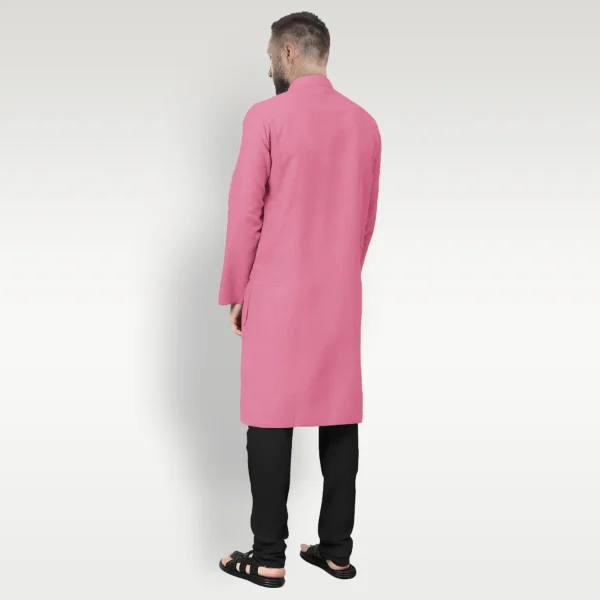 Solid Pink Cotton Kurta - Image 3