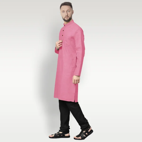 Solid Pink Cotton Kurta - Image 2