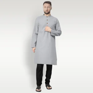 Light Grey Cotton Full Sleeve Kurta