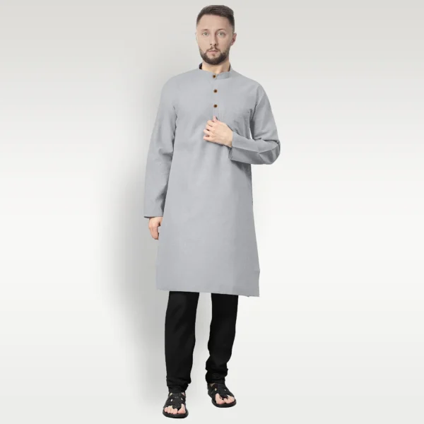 Light Grey Cotton Full Sleeve Kurta