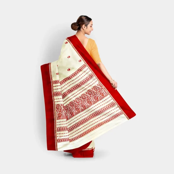 Cream Base Red Border & Kalka Work Garad Saree - Image 4