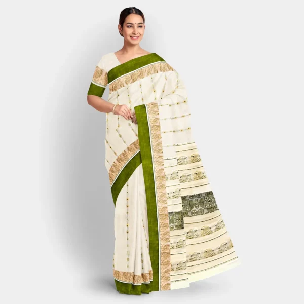 Cream Base With Silver Zari & Resham Work Swarnachari Saree