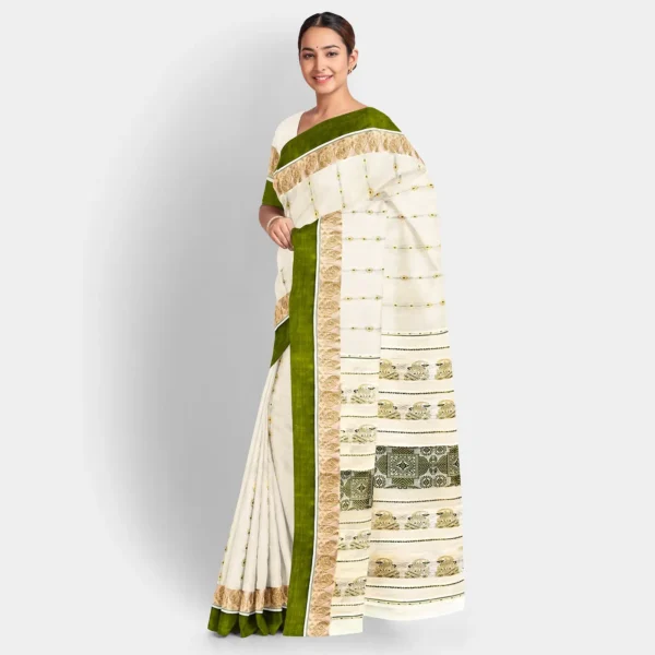 Cream Base With Silver Zari & Resham Work Swarnachari Saree - Image 2
