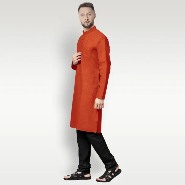 Red & Yellow Shaded Cotton Kurta - Image 2