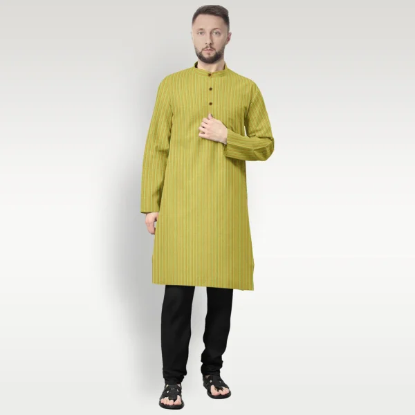 Yellow & Multicolour Stripe Cotton Kurta