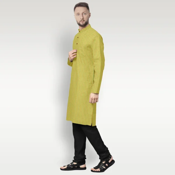 Yellow & Multicolour Stripe Cotton Kurta - Image 2