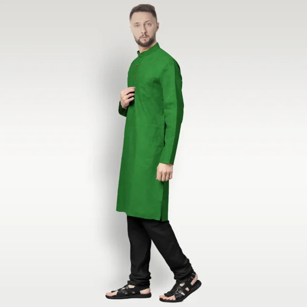 Solid Green Cotton Kurta - Image 2