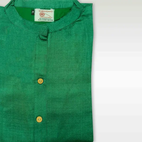 Green Tussar Mandarin Collar Women's Kurta - Image 3