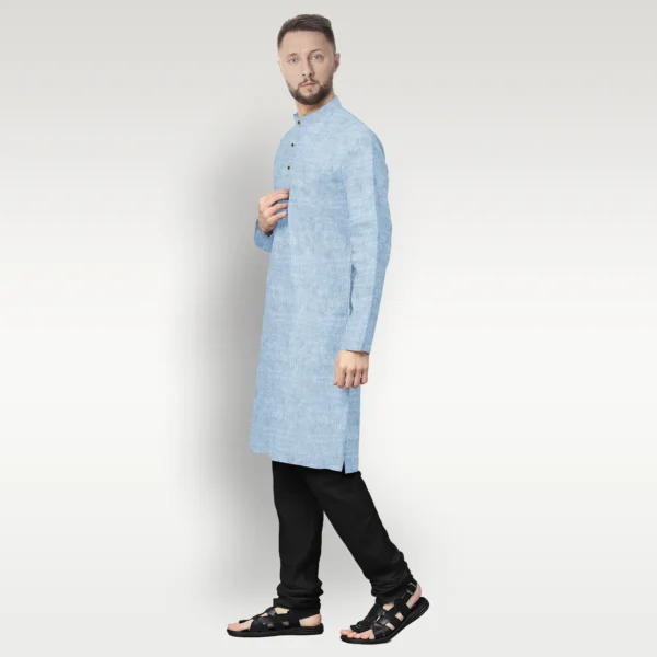 White & Blue Shaded Cotton Kurta - Image 2