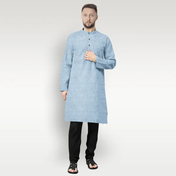White & Blue Shaded Cotton Kurta