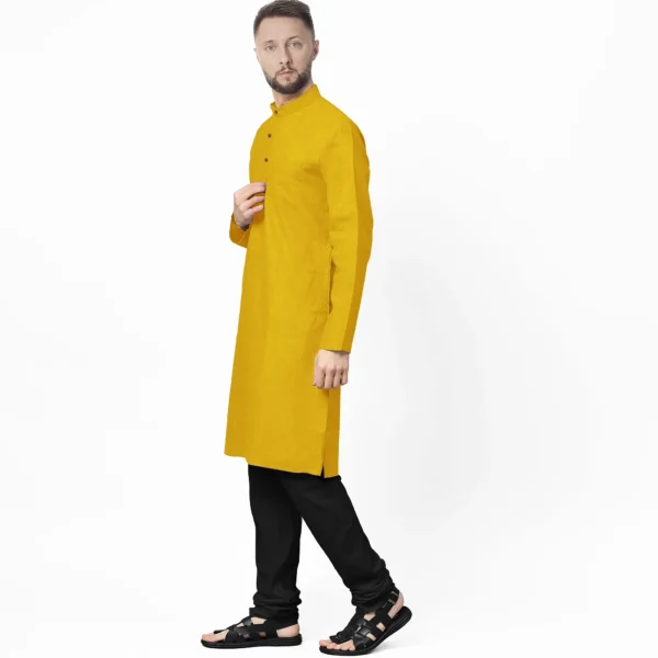 Greenish Yellow & Brown Shaded Cotton Kurta - Image 2