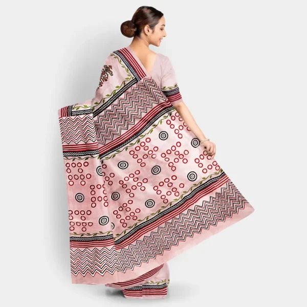 Floral Printed Pink Gachi Tussar Saree - Image 4