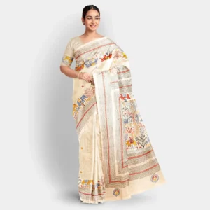 Natural Colour Gachi Tussar Kantha Work Saree