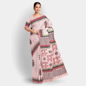 Floral Printed Pink Gachi Tussar Saree