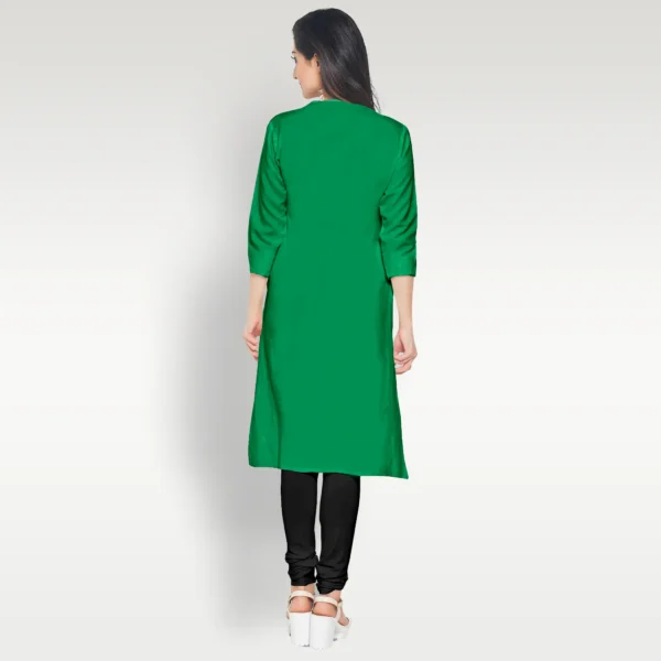 Green Tussar Mandarin Collar Women's Kurta - Image 2