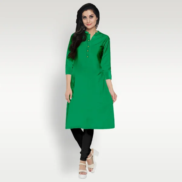 Green Tussar Mandarin Collar Women's Kurta