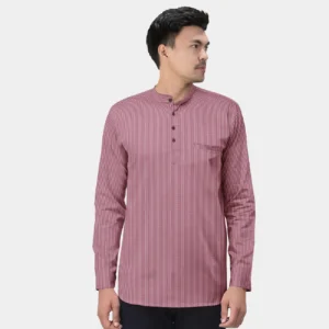 Maroon & White Stripe Cotton Short Kurta