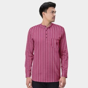 Maroon, Blue & White Pencil Stripe Cotton Short Kurta