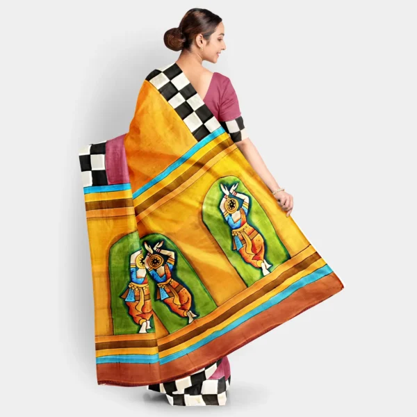 Figure Motif Hand Printed Slik Saree - Image 4