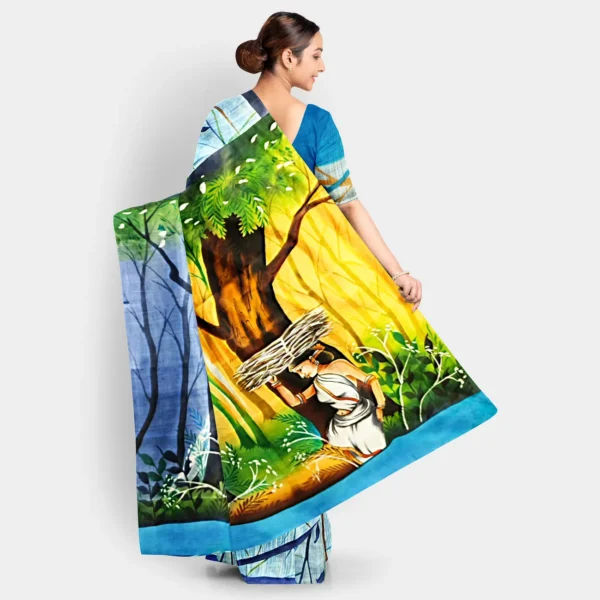 Figure Motif Hand Printed Silk Saree - Image 4