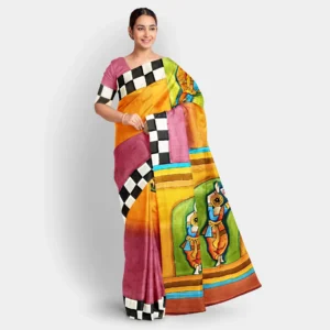 Figure Motif Hand Printed Slik Saree