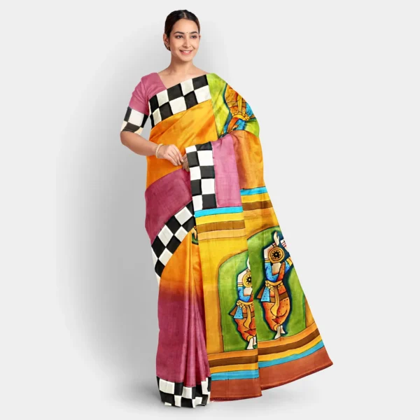 Figure Motif Hand Printed Slik Saree