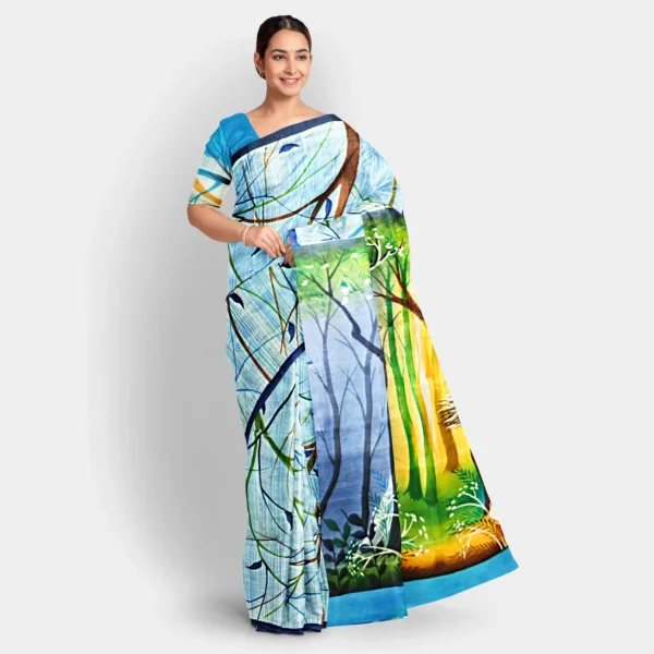 Figure Motif Hand Printed Silk Saree