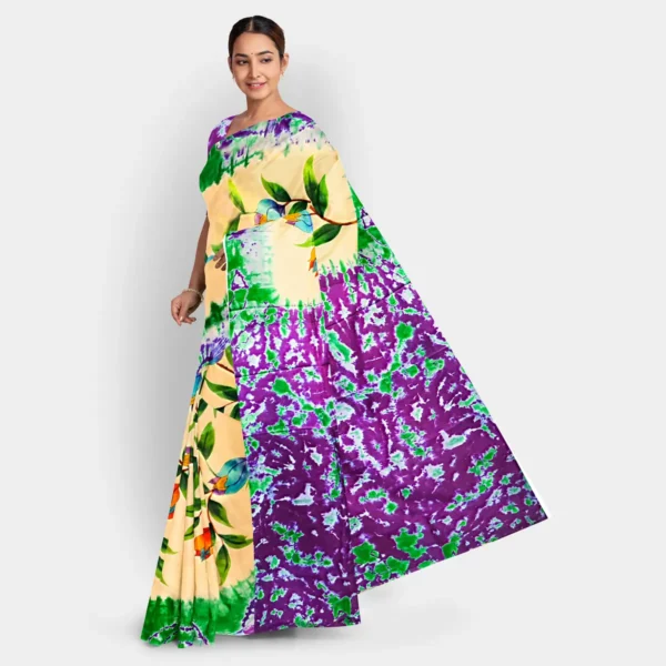 Hand Print With Shibori Print Silk Saree - Image 3