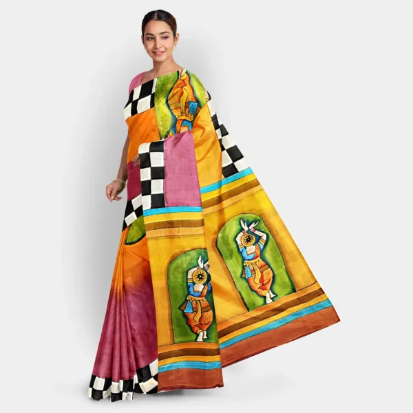 Figure Motif Hand Printed Slik Saree - Image 3