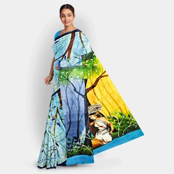 Figure Motif Hand Printed Silk Saree - Image 3