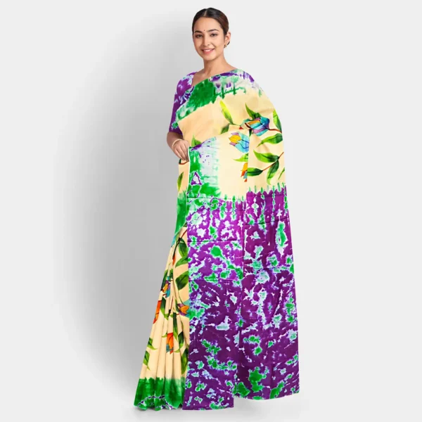 Hand Print With Shibori Print Silk Saree - Image 2
