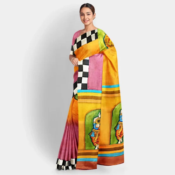 Figure Motif Hand Printed Slik Saree - Image 2