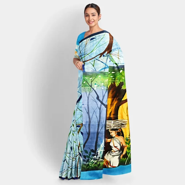 Figure Motif Hand Printed Silk Saree - Image 2