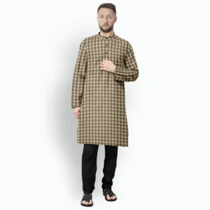 Brown With Geometrical Ajrakh Print Muslin Kurta