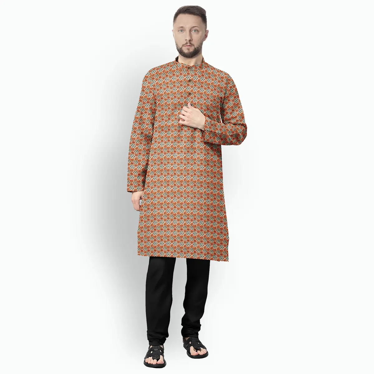 Maroon With Floral Ajrakh Print Muslin Kurta