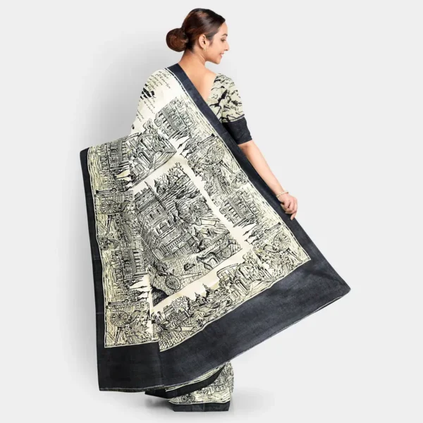 Gachi Tussar Kolkata Print Saree - Image 4