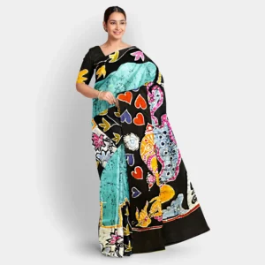 Light Green body With Figure & Floral Motif Batik Work Silk Saree