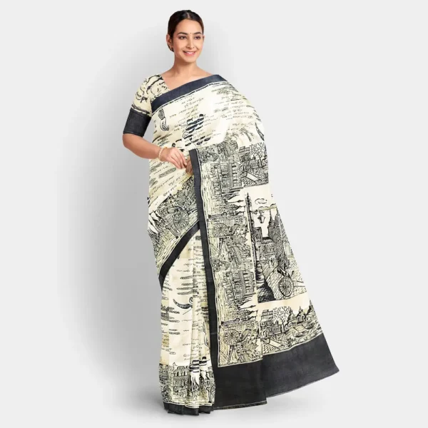 Gachi Tussar Kolkata Print Saree