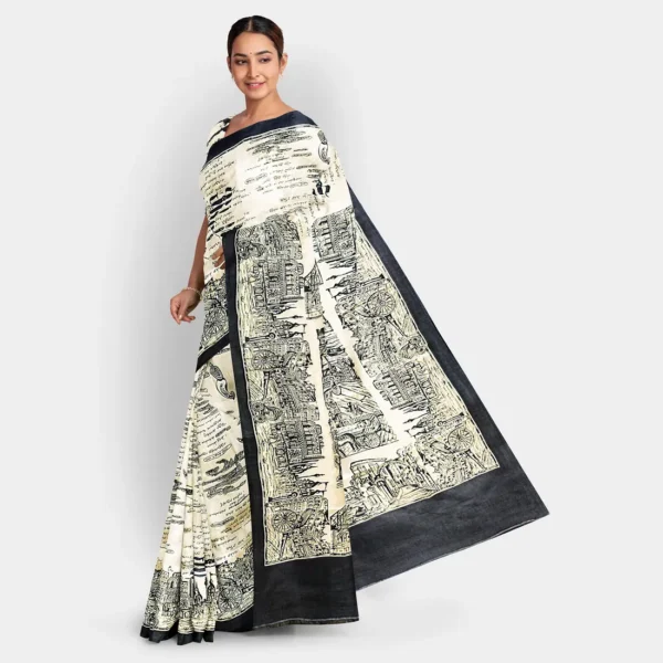 Gachi Tussar Kolkata Print Saree - Image 3