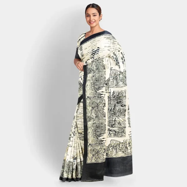 Gachi Tussar Kolkata Print Saree - Image 2