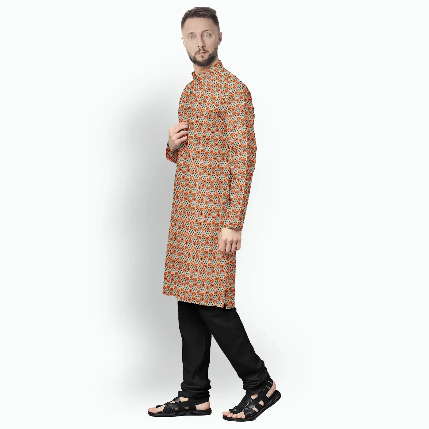 Maroon With Floral Ajrakh Print Muslin Kurta - Image 2
