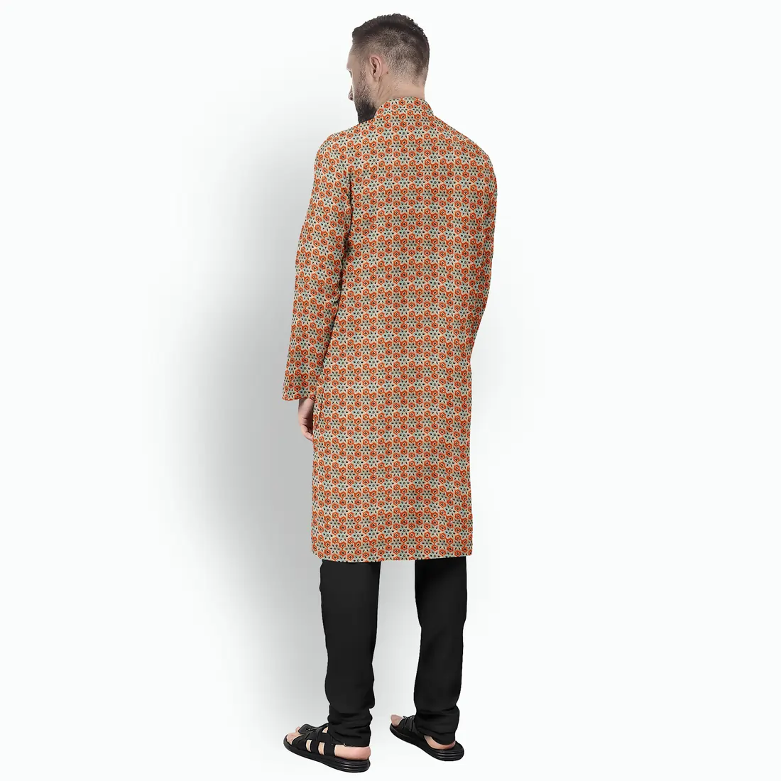 Maroon With Floral Ajrakh Print Muslin Kurta - Image 3